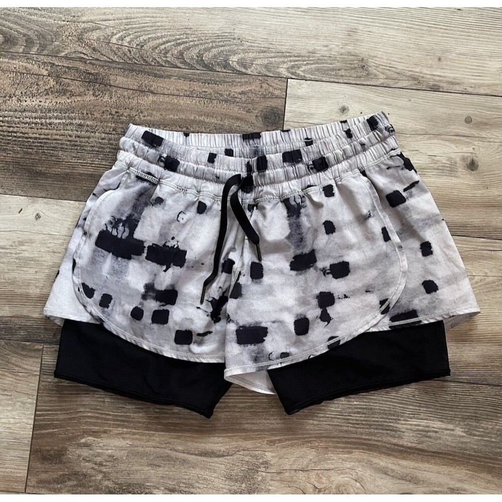 Lululemon Hot To Street 2-in-1 Lined Shorts Tie Dye Black Size 10 Medium